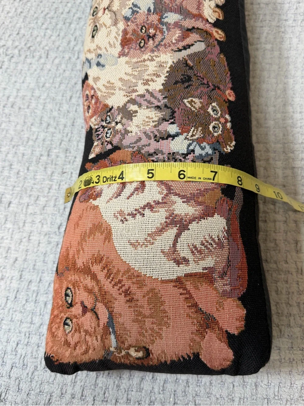 Cottagecore Kitty Cats Embroidered Tapestry Pillow Cat Decor Black Tan Ivory